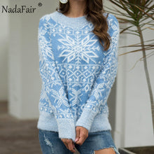 Load image into Gallery viewer, Nadafair Mohair Oversized Knitted Sweater Women Snowflake Casual Warm Knit Winter Pullover Christmas Sweater Jumper Plus Size