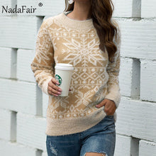 Load image into Gallery viewer, Nadafair Mohair Oversized Knitted Sweater Women Snowflake Casual Warm Knit Winter Pullover Christmas Sweater Jumper Plus Size