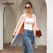 Load image into Gallery viewer, Antime Women Patchwork Cardigan Casual Long Sleeve Pocket Outerwear Loose Autumn Winter Knitted Sweater Coat