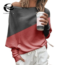 Load image into Gallery viewer, Plus Size Women Batwing Sleeve Sweater Autumn Off Shoulder Knitted Sweaters Pullover Tops Ladies Patchwork Loose Jumper Knitwear