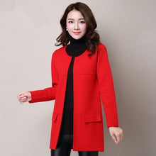 Load image into Gallery viewer, Casual Thin Long sleeve Women Sweater Autumn Office Lady Elegant Long Cardigan Sweater Femme Plus size Loose Female Red Cardigan