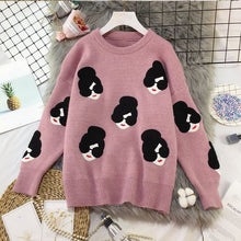 Load image into Gallery viewer, 2019 Winter Knitted O-Neck Print Women's Sweaters Cartoon Human Avatar Loose Female Pullovers Fashion Warm School Ladies Sweater