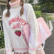 Load image into Gallery viewer, Cute Strawberry Embroidered Loose Sweater Women's Sweaters Japanese Kawaii Ulzzang Female Korean Harajuku Clothing For Women