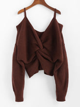 Load image into Gallery viewer, ZAFUL Twisted Cold Shoulder Jumper Sweater Women Pullovers 2019 Winter Warm Sexy Sweaters V-neck Solid Cotton Sweaters Female