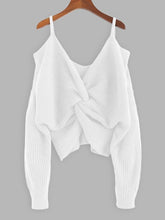 Load image into Gallery viewer, ZAFUL Twisted Cold Shoulder Jumper Sweater Women Pullovers 2019 Winter Warm Sexy Sweaters V-neck Solid Cotton Sweaters Female