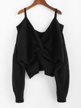 Load image into Gallery viewer, ZAFUL Twisted Cold Shoulder Jumper Sweater Women Pullovers 2019 Winter Warm Sexy Sweaters V-neck Solid Cotton Sweaters Female