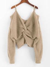 Load image into Gallery viewer, ZAFUL Twisted Cold Shoulder Jumper Sweater Women Pullovers 2019 Winter Warm Sexy Sweaters V-neck Solid Cotton Sweaters Female