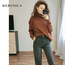 Load image into Gallery viewer, Werynica New Autumn Winter Women Loose Knitted Sweater Oversized Turtleneck Sweater Long Sleeves Women Outwear Solid Pullover