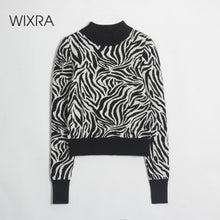 Load image into Gallery viewer, Wixra Pullovers Sweaters Zebra Print Long Sleeve Sweater For Women Knitted Slim Basic Casual Women's Clothing Autumn Winter