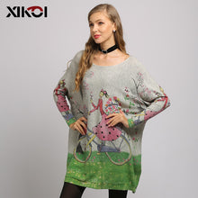 Load image into Gallery viewer, XIKOI Woman Sweater Oversized Long Batwing Sleeve Pullovers O-Neck Knitted Fashion Loose Female Casual Flower Girl Print Clothes