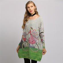 Load image into Gallery viewer, XIKOI Woman Sweater Oversized Long Batwing Sleeve Pullovers O-Neck Knitted Fashion Loose Female Casual Flower Girl Print Clothes