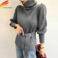 Load image into Gallery viewer, New 2020 Winter Turtleneck Sweater Women With Belt Pink Gray Beige Or Black Sweaters And Pullovers Thicken Warm Knitted Sweater