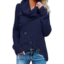 Load image into Gallery viewer, Women Knitted Sweater Turtleneck Winter Autumn Pullovers Button Casual Long Sleeve Jersey Top