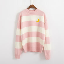 Load image into Gallery viewer, Women's Sweaters Kawaii Ulzzang College Candy Color Stripes Moon Sets Embroidery Sweater Female Harajuku Clothing For Women Lady