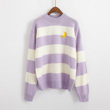 Load image into Gallery viewer, Women's Sweaters Kawaii Ulzzang College Candy Color Stripes Moon Sets Embroidery Sweater Female Harajuku Clothing For Women Lady