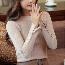 Load image into Gallery viewer, Fashion 2019 New Spring Autumn Women Sweater Knitted Long Sleeve O-Neck Sexy Slim Office Lady Button Casual Sweaters Tops