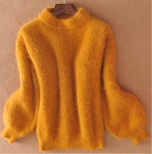 Load image into Gallery viewer, 2019 Winter New Fashion Thickened Warm Turtleneck Mohair Female Sweater Lantern Sleeve Casual Solid Color Slim Simple Pullover

