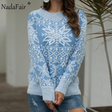 Load image into Gallery viewer, Nadafair Mohair Oversized Knitted Sweater Women Snowflake Casual Warm Knit Winter Pullover Christmas Sweater Jumper Plus Size
