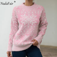 Load image into Gallery viewer, Nadafair Mohair Oversized Knitted Sweater Women Snowflake Casual Warm Knit Winter Pullover Christmas Sweater Jumper Plus Size
