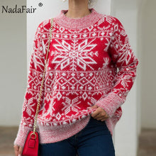 Load image into Gallery viewer, Nadafair Mohair Oversized Knitted Sweater Women Snowflake Casual Warm Knit Winter Pullover Christmas Sweater Jumper Plus Size
