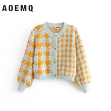 Load image into Gallery viewer, AOEMQ Winter Warm Sweaters Open Stitch Singe-breasted Cardigan Sweaters Patchwork Pattern Print Warm Sweater Women Clothing
