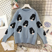 Load image into Gallery viewer, 2019 Winter Knitted O-Neck Print Women's Sweaters Cartoon Human Avatar Loose Female Pullovers Fashion Warm School Ladies Sweater
