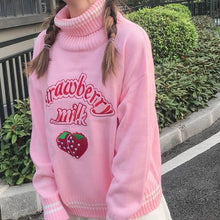 Load image into Gallery viewer, Cute Strawberry Embroidered Loose Sweater Women's Sweaters Japanese Kawaii Ulzzang Female Korean Harajuku Clothing For Women
