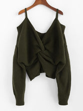 Load image into Gallery viewer, ZAFUL Twisted Cold Shoulder Jumper Sweater Women Pullovers 2019 Winter Warm Sexy Sweaters V-neck Solid Cotton Sweaters Female
