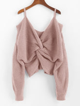 Load image into Gallery viewer, ZAFUL Twisted Cold Shoulder Jumper Sweater Women Pullovers 2019 Winter Warm Sexy Sweaters V-neck Solid Cotton Sweaters Female
