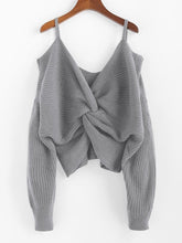 Load image into Gallery viewer, ZAFUL Twisted Cold Shoulder Jumper Sweater Women Pullovers 2019 Winter Warm Sexy Sweaters V-neck Solid Cotton Sweaters Female
