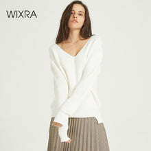 Load image into Gallery viewer, Wixra 2020 New Basic V-neck Solid Autumn Winter Loose Sweater Pullovers Women Female Knitted Oversized Long Sleeve Sweaters
