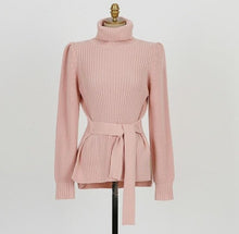 Load image into Gallery viewer, New 2020 Winter Turtleneck Sweater Women With Belt Pink Gray Beige Or Black Sweaters And Pullovers Thicken Warm Knitted Sweater
