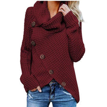 Load image into Gallery viewer, Women Knitted Sweater Turtleneck Winter Autumn Pullovers Button Casual Long Sleeve Jersey Top
