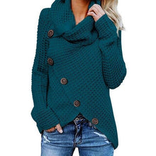 Load image into Gallery viewer, Women Knitted Sweater Turtleneck Winter Autumn Pullovers Button Casual Long Sleeve Jersey Top
