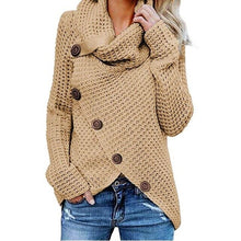 Load image into Gallery viewer, Women Knitted Sweater Turtleneck Winter Autumn Pullovers Button Casual Long Sleeve Jersey Top
