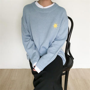 Women's Casual Sweaters Japanese Kawaii Ulzzang Cloud Sun Cartoon Weather Pullover Female Korean Harajuku Clothing For Women