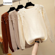 Load image into Gallery viewer, Women Pearl Solid Pullovers Sweaters Femme Loose Round Neck Full Sleeve Casual Warm Pullover Knitted Sweater 2020 Winter Top
