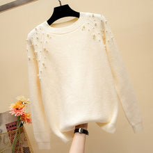 Load image into Gallery viewer, Women Pearl Solid Pullovers Sweaters Femme Loose Round Neck Full Sleeve Casual Warm Pullover Knitted Sweater 2020 Winter Top
