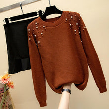 Load image into Gallery viewer, Women Pearl Solid Pullovers Sweaters Femme Loose Round Neck Full Sleeve Casual Warm Pullover Knitted Sweater 2020 Winter Top
