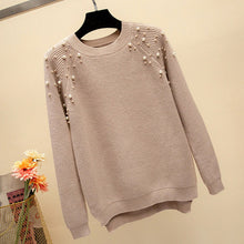 Load image into Gallery viewer, Women Pearl Solid Pullovers Sweaters Femme Loose Round Neck Full Sleeve Casual Warm Pullover Knitted Sweater 2020 Winter Top
